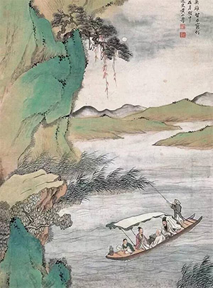 黄山寿 《月下泛舟》