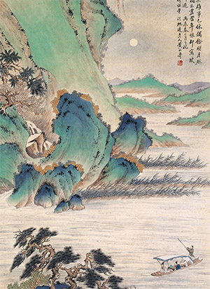 黄山寿 《月夜泛舟图》