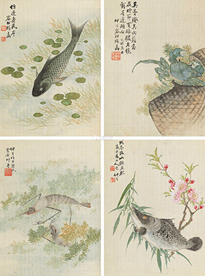 容祖椿 《水族》册页四帧