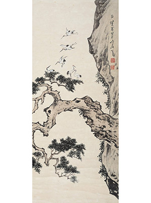 溥儒 《绝壁松鹤图》