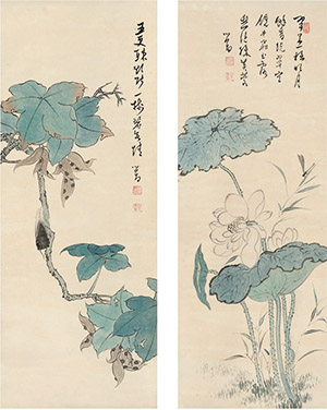 溥儒 《花卉草虫》四条屏