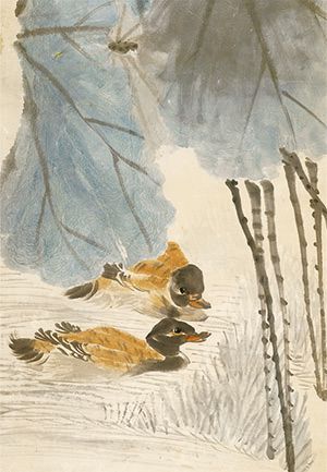 任伯年 《荷塘鸳鸯》