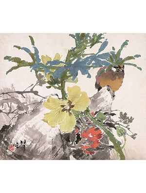 任伯年 《蜀葵小鸟》