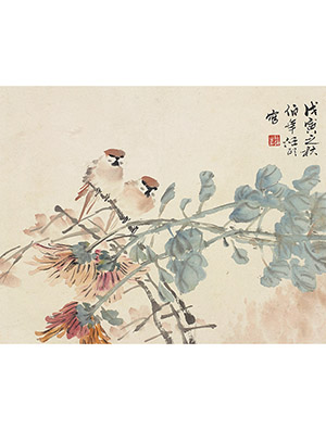 任伯年 《菊梢双雀》