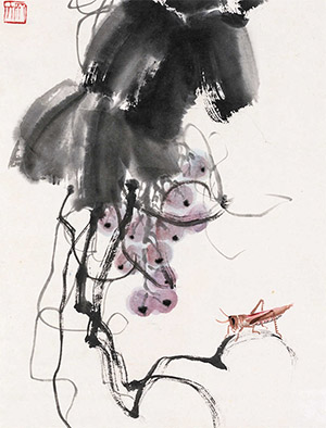 齐白石 《葡萄蚱蜢》