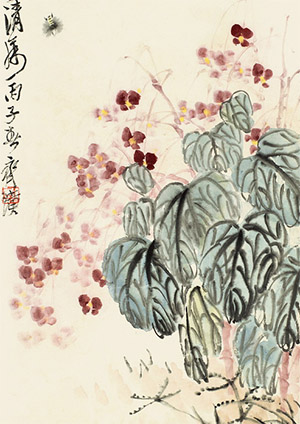齐白石 《秋海棠蜜蜂图》