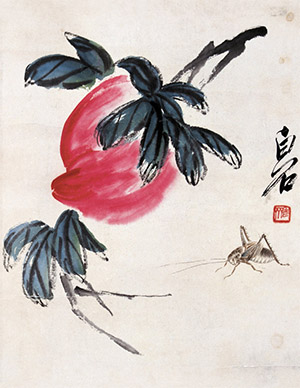 齐白石 《寿桃蝈蝈》