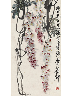 齐白石 《紫藤新花》