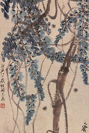 齐白石 《紫藤蜜蜂》