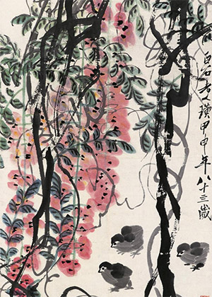 齐白石 《紫藤雏鸡图》