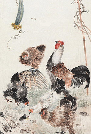 邵逸轩 《丝瓜架下鸡群忙》