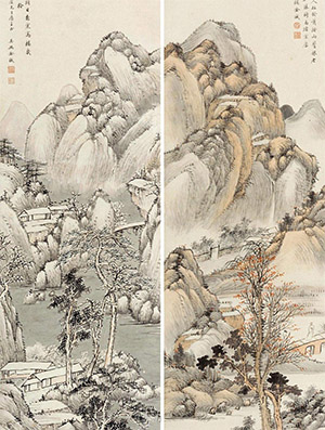 金城 《四时山景》四条屏
