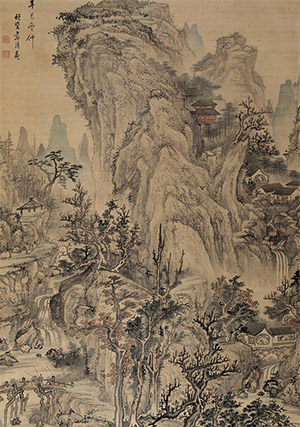 蓝瑛 《秋山萧寺图》