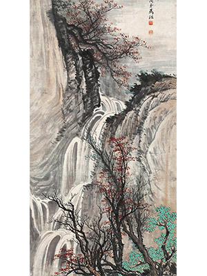马企周 《秋林飞瀑》
