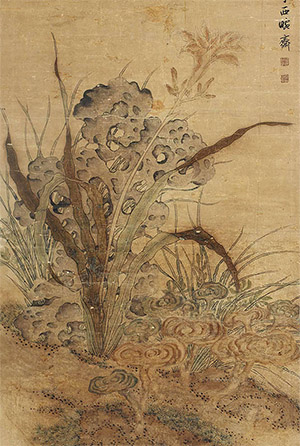 陆治 《萱花灵芝》