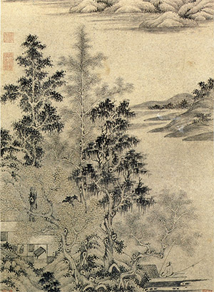 马琬 《秋林钓艇》
