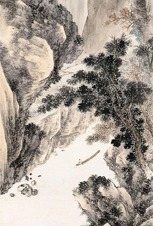 祁崑 《深涧孤舟》
