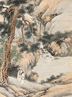 祁崑 《松荫观瀑》