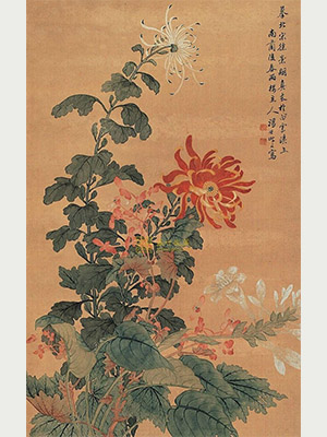 汤世澍 《菊花玉簪秋海棠》
