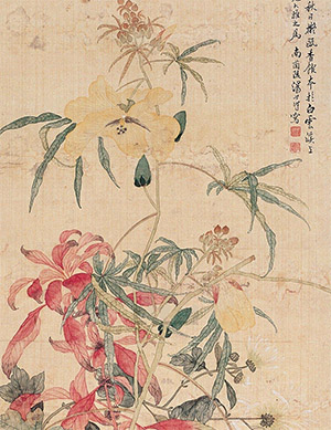 汤世澍 《蜀葵秋菊》