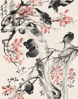 王梦白 《秋树八哥》