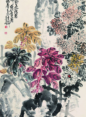 吴昌硕 《斑斓秋色雁初飞》