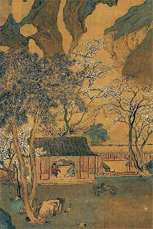 钱杜 《山居来鹤图》