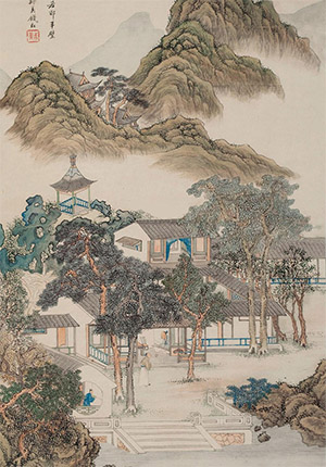 钱杜 《丹枫乌桕绕溪斜》