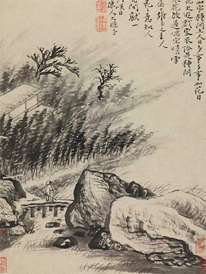 石涛 《夏风野桥》