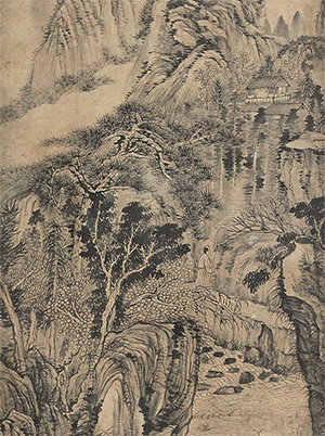 石涛 《湍溪繁树》