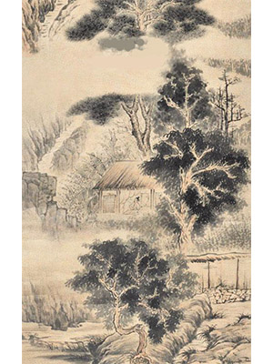 石涛 《山村云居》