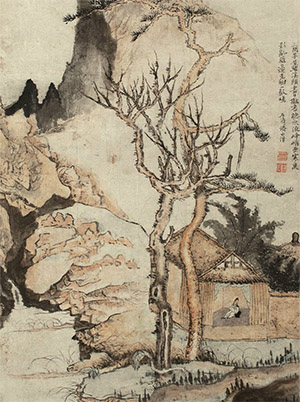 石涛 《古树茅屋》
