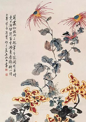 吴树本 《菊花初放三两枝》