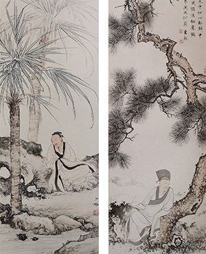陈少梅 《四季人物》条屏