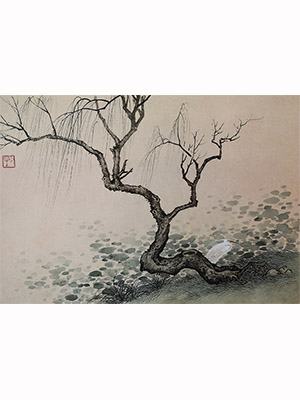 陈少梅 《柳塘白鹭》