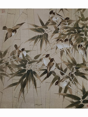 陈少梅 《丛竹群雀》