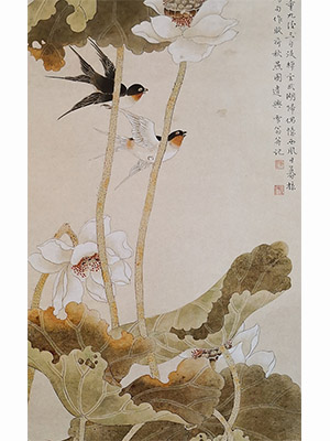 陈少梅 《秋荷双燕》