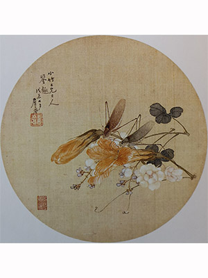 居廉 《花卉络纬》