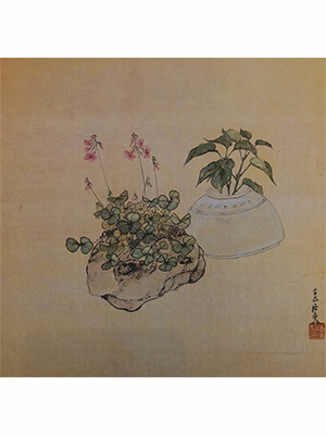 居廉 《红花酢浆草蕹菜》