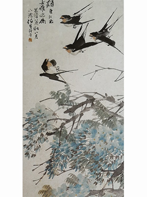 任伯年 《紫藤燕子》