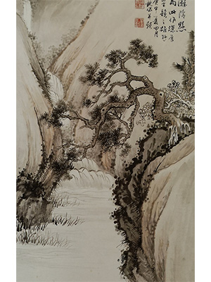 吴观岱 《怪石悬流》