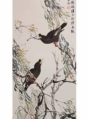 赵叔孺 《柳荫八哥》