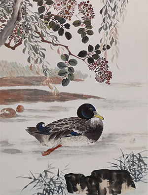 赵叔孺 《秋塘野鹜》