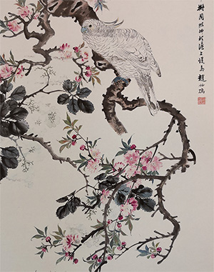 赵叔孺 《桃花鹦鹉》