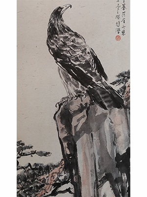 徐悲鸿 《松鹰立岩图》