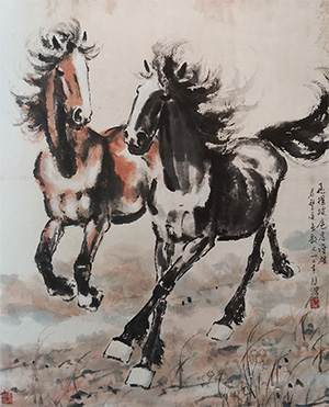 徐悲鸿 《双马并辔图》