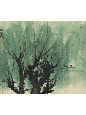 傅抱石 《柳畔》