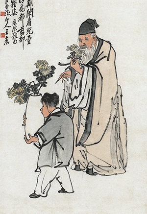 王震 《簪花寻味图》