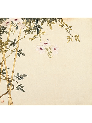 居廉 《竹枝凌霄花》