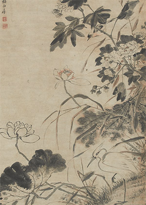 李鱓 《芙蓉荷鹭》